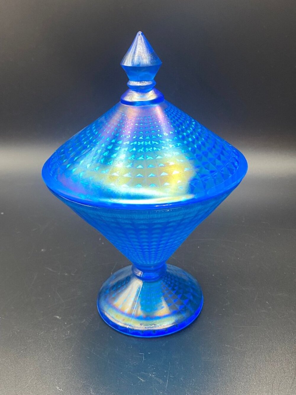 Blue Diamond Point Lidded Compote
